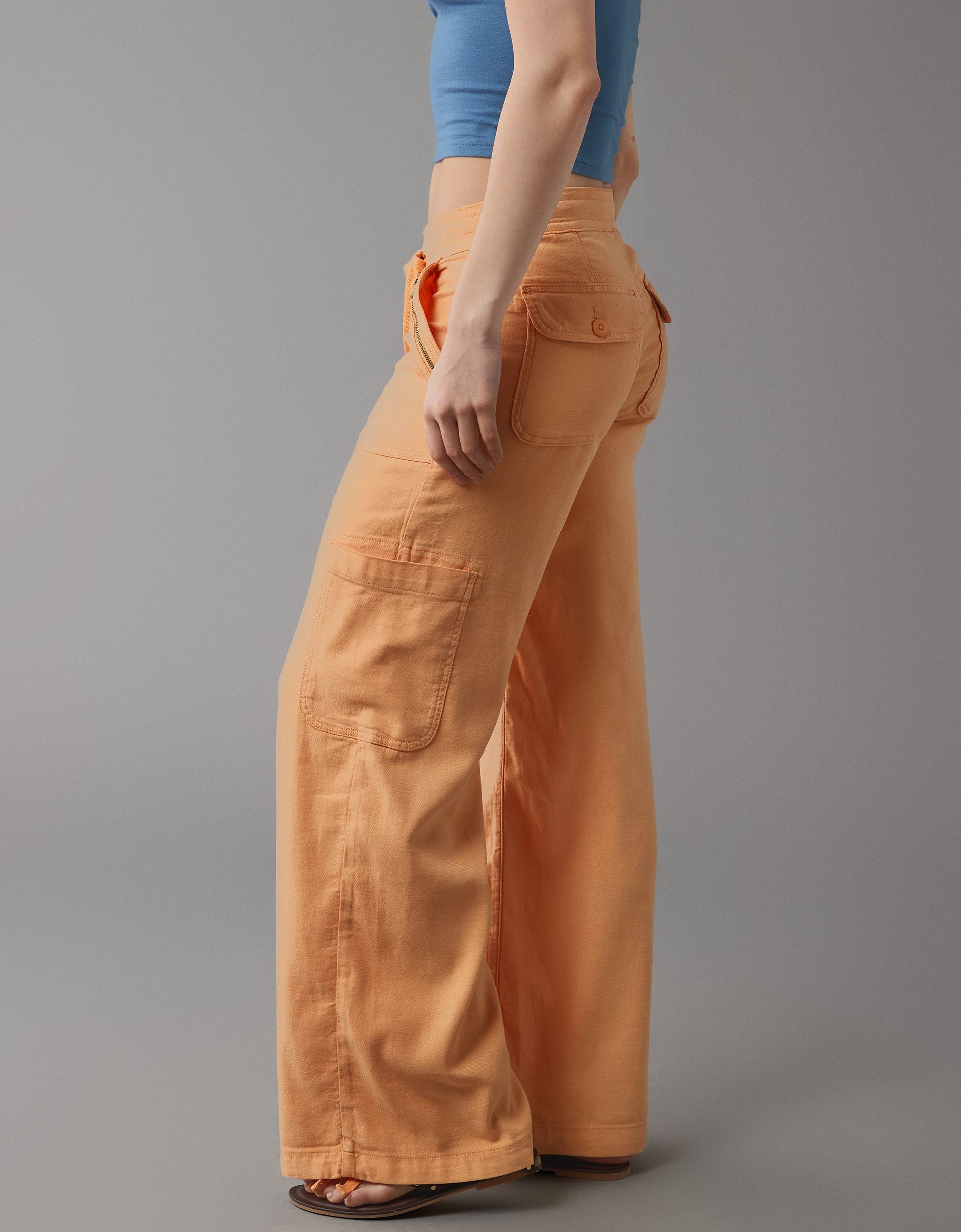Linen-Blend Wide-Leg Cargo Pant