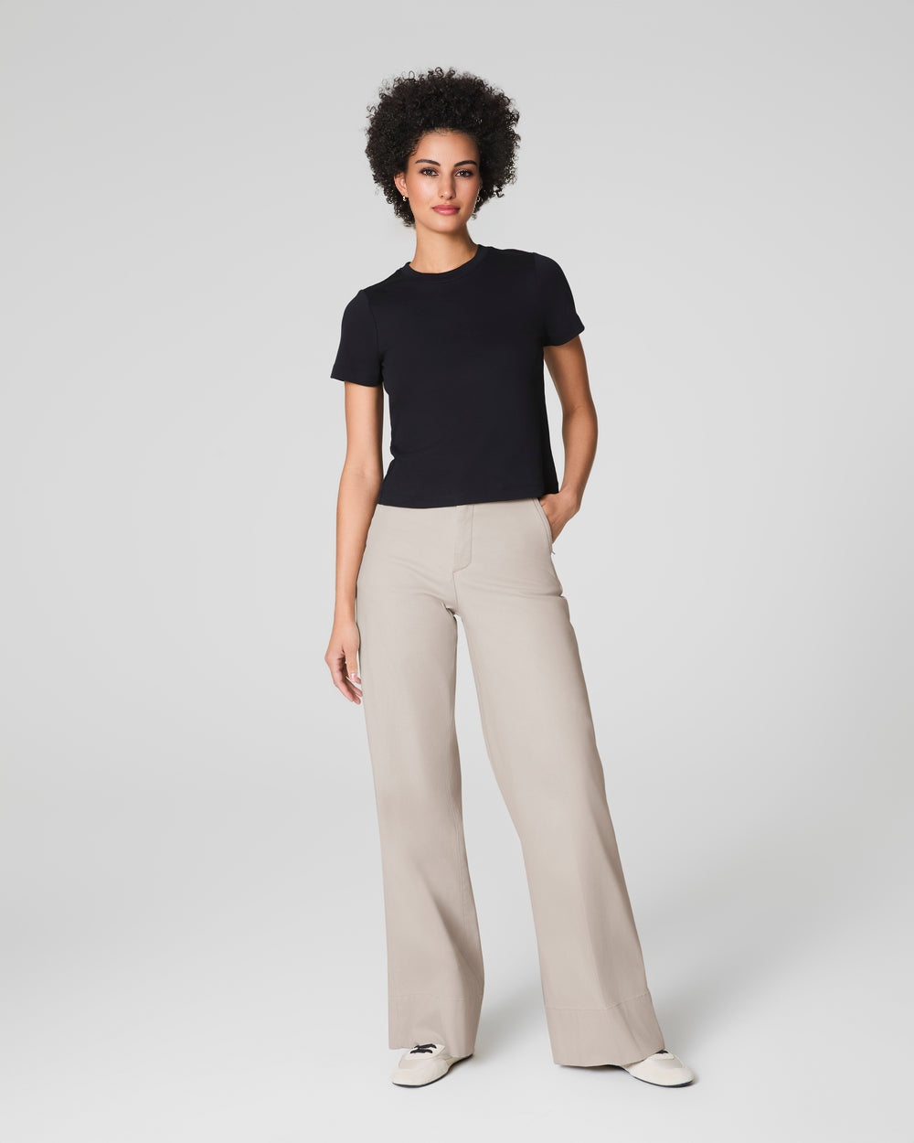 Tummy Control Stretch Twill Wide Leg Pant