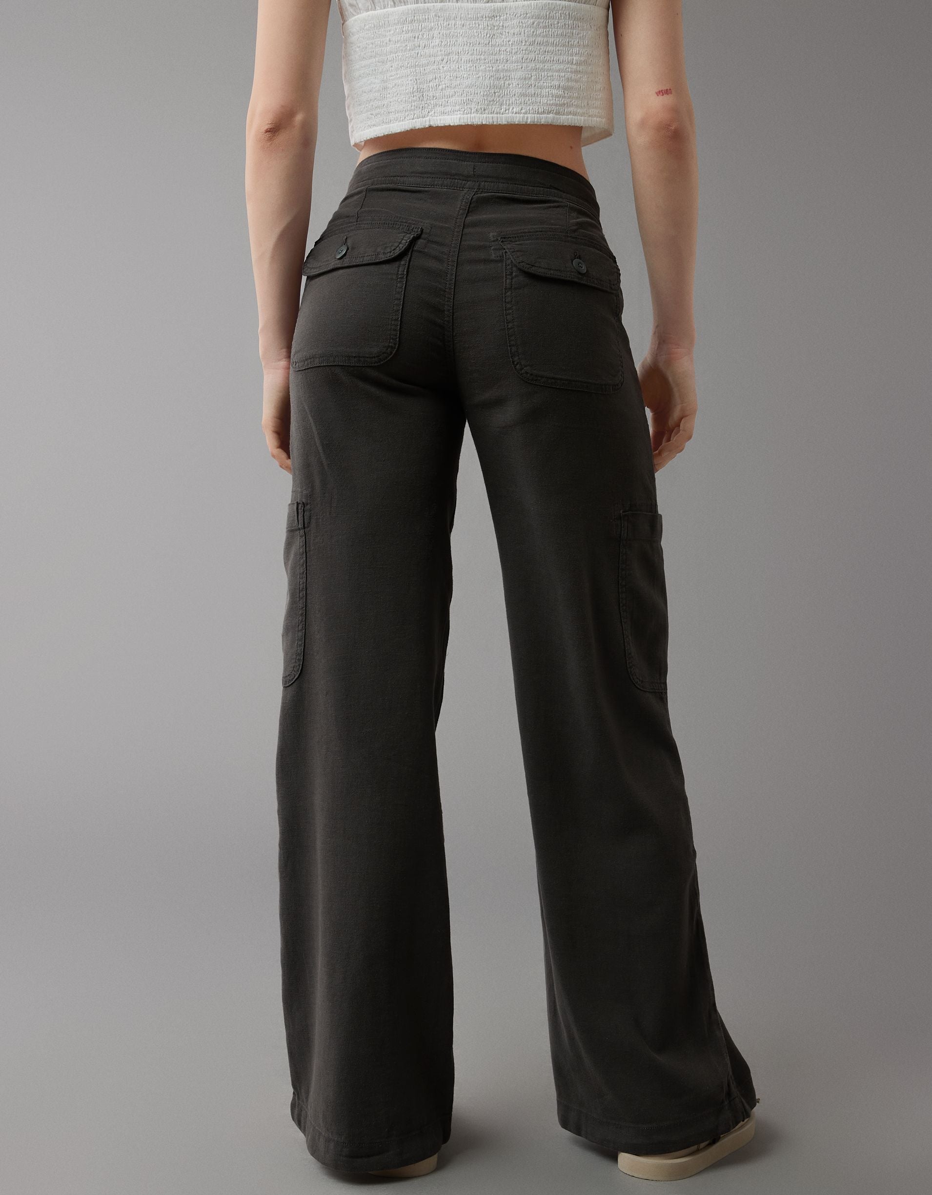 Linen-Blend Wide-Leg Cargo Pant