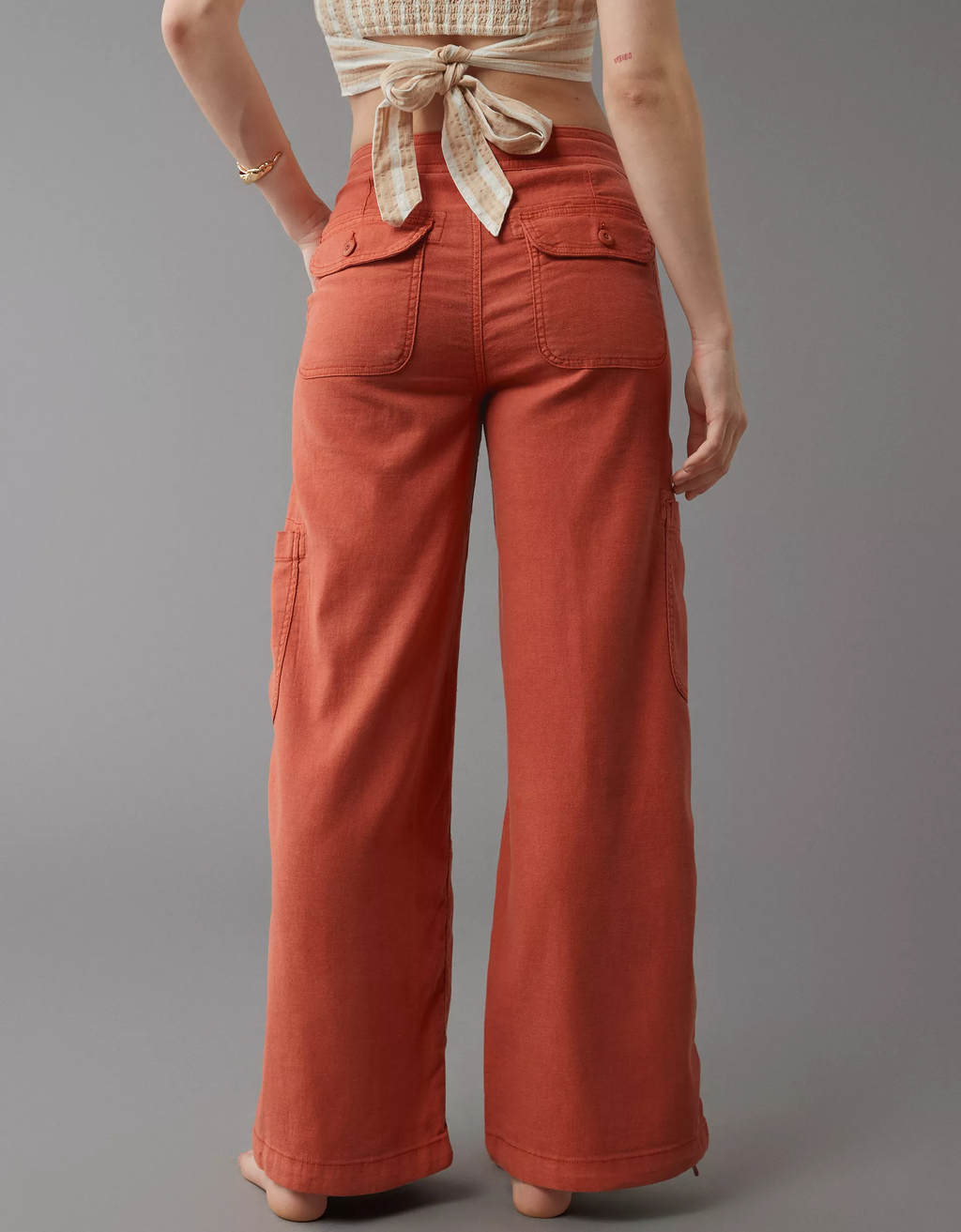 Linen-Blend Wide-Leg Cargo Pant