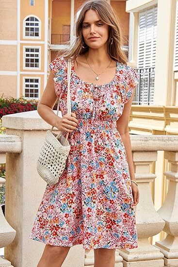 🔥2026 SUMMER DEAL🔥 Women‘s Boho Ruffle Sleeve Smocked Mini Dress