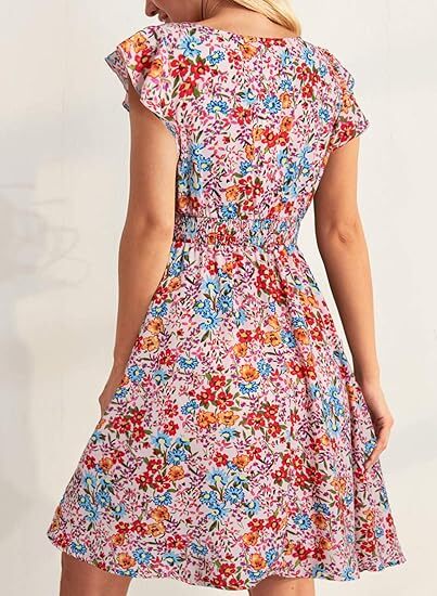 🔥2026 SUMMER DEAL🔥 Women‘s Boho Ruffle Sleeve Smocked Mini Dress