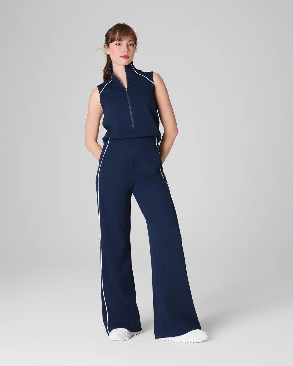 AirEssentials Pique Sleeveless Mockneck Jumpsuit