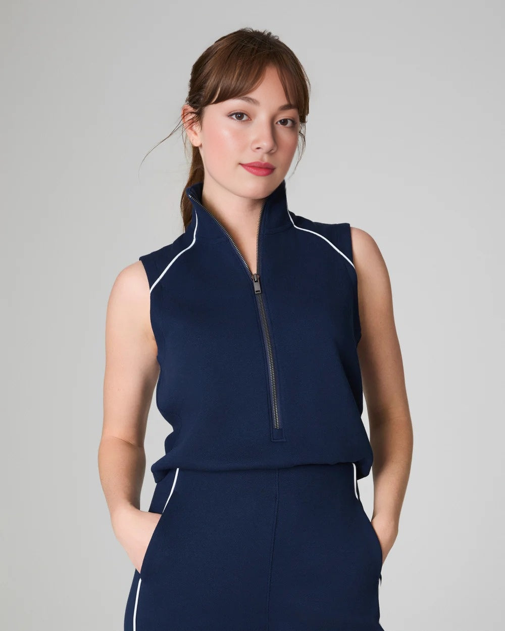 AirEssentials Pique Sleeveless Mockneck Jumpsuit