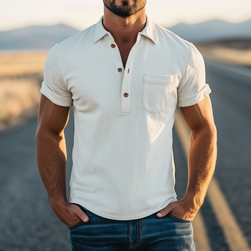 Men's Spring Fashion Retro Western Style Suede Short Sleeve Polo Shirt MTA0203D6K