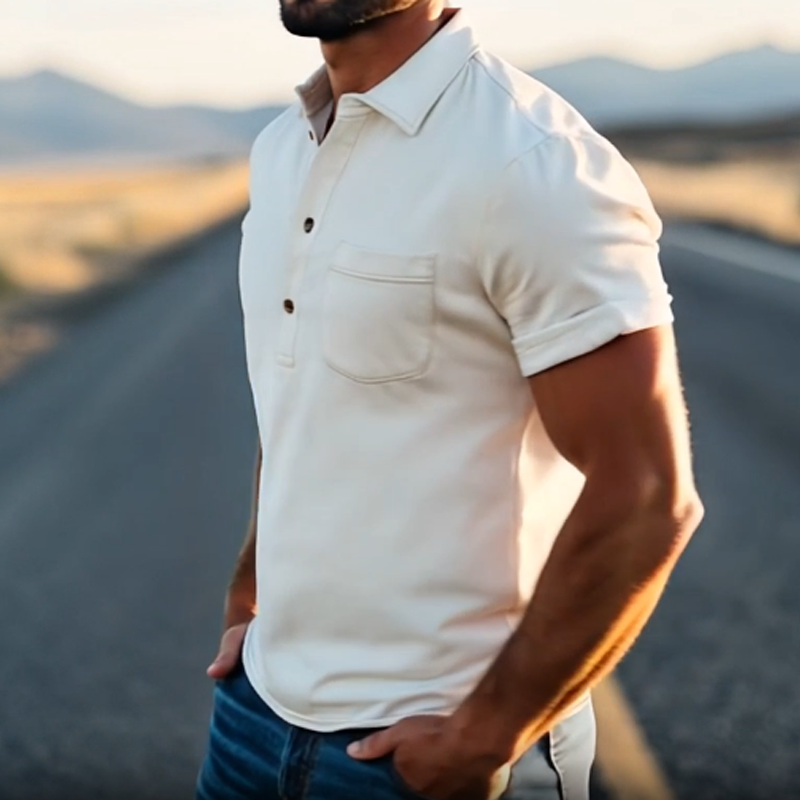 Men's Spring Fashion Retro Western Style Suede Short Sleeve Polo Shirt MTA0203D6K