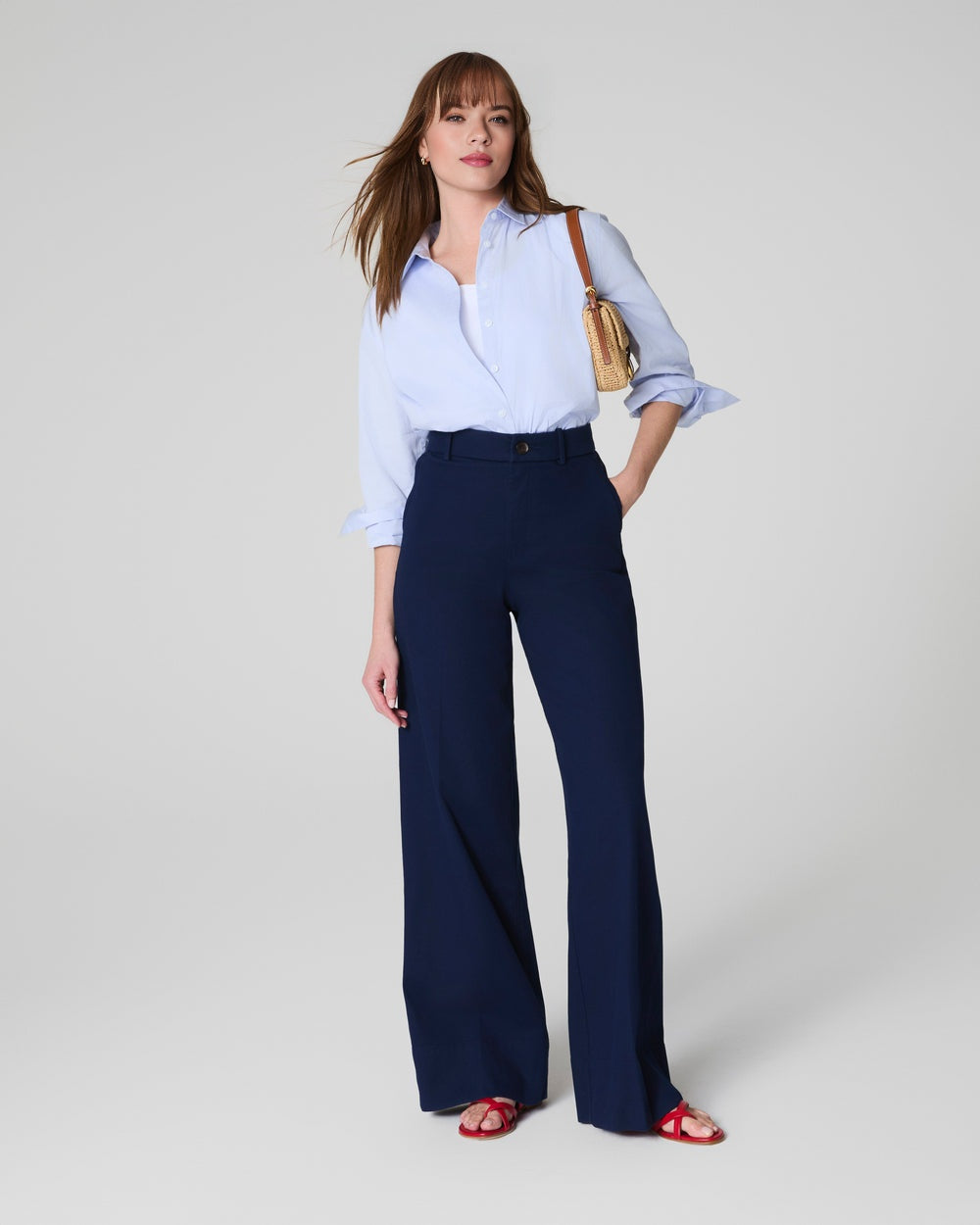 Tummy Control Stretch Twill Wide Leg Pant