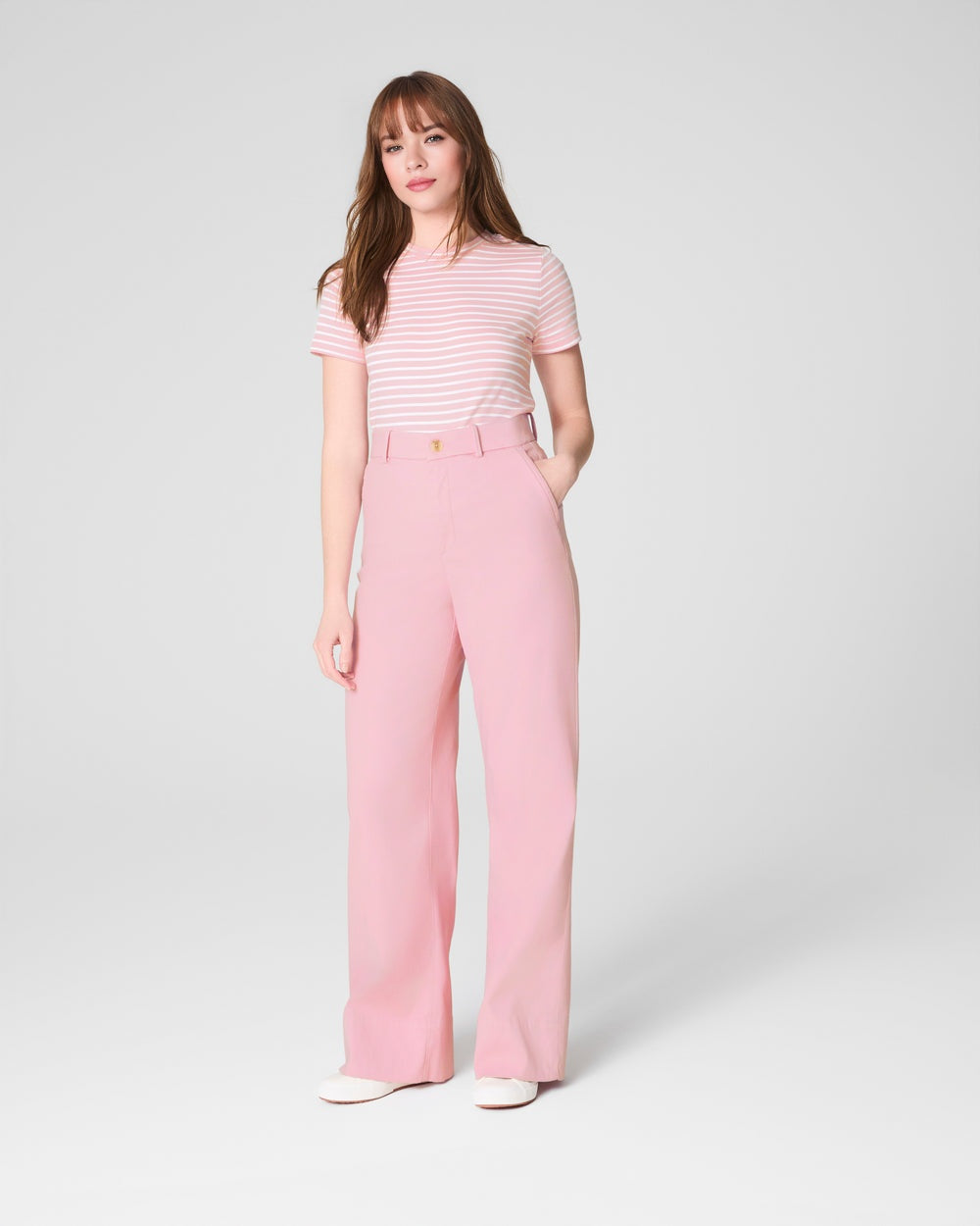 Tummy Control Stretch Twill Wide Leg Pant