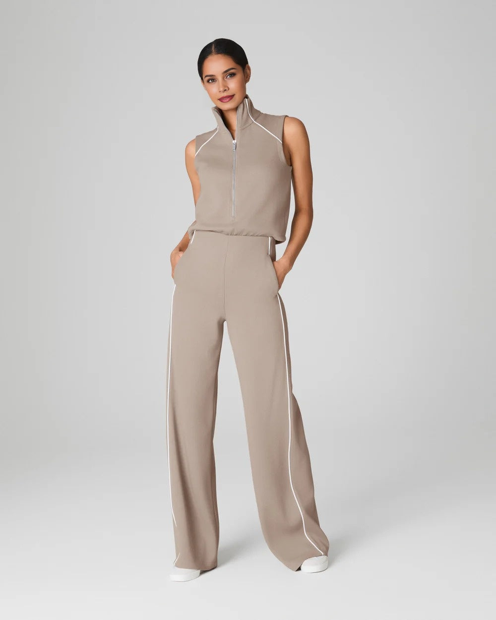 AirEssentials Pique Sleeveless Mockneck Jumpsuit