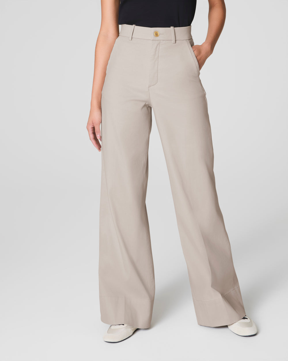 Tummy Control Stretch Twill Wide Leg Pant