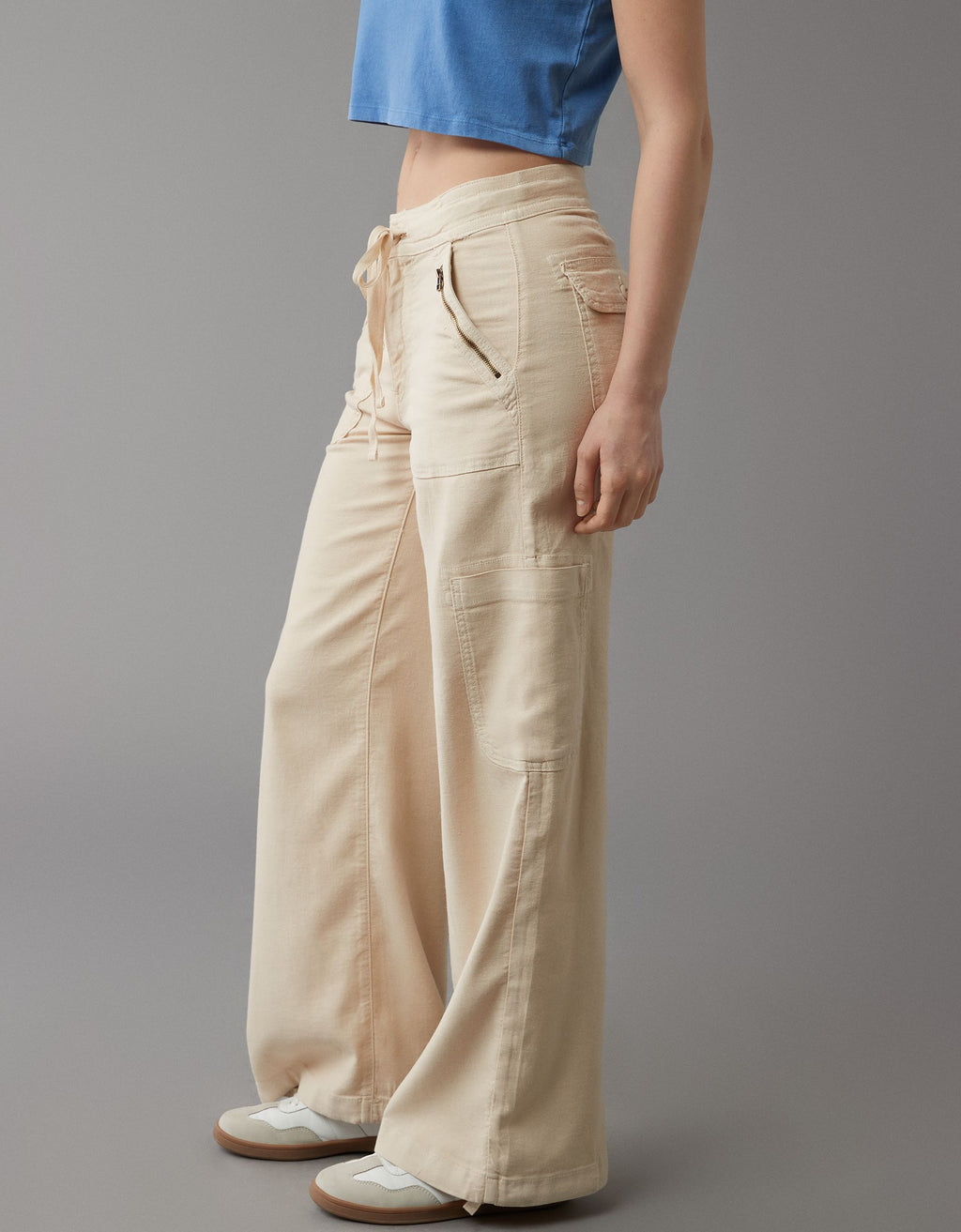 Linen-Blend Wide-Leg Cargo Pant
